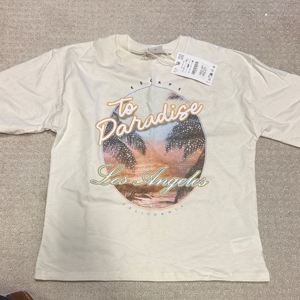 Zara Cream 'To Paradise' Graphic Tee